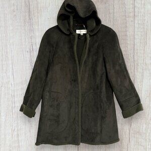 Jones New York Faux Shearling Coat Sage Green Water Repellent Hooded Jacket M